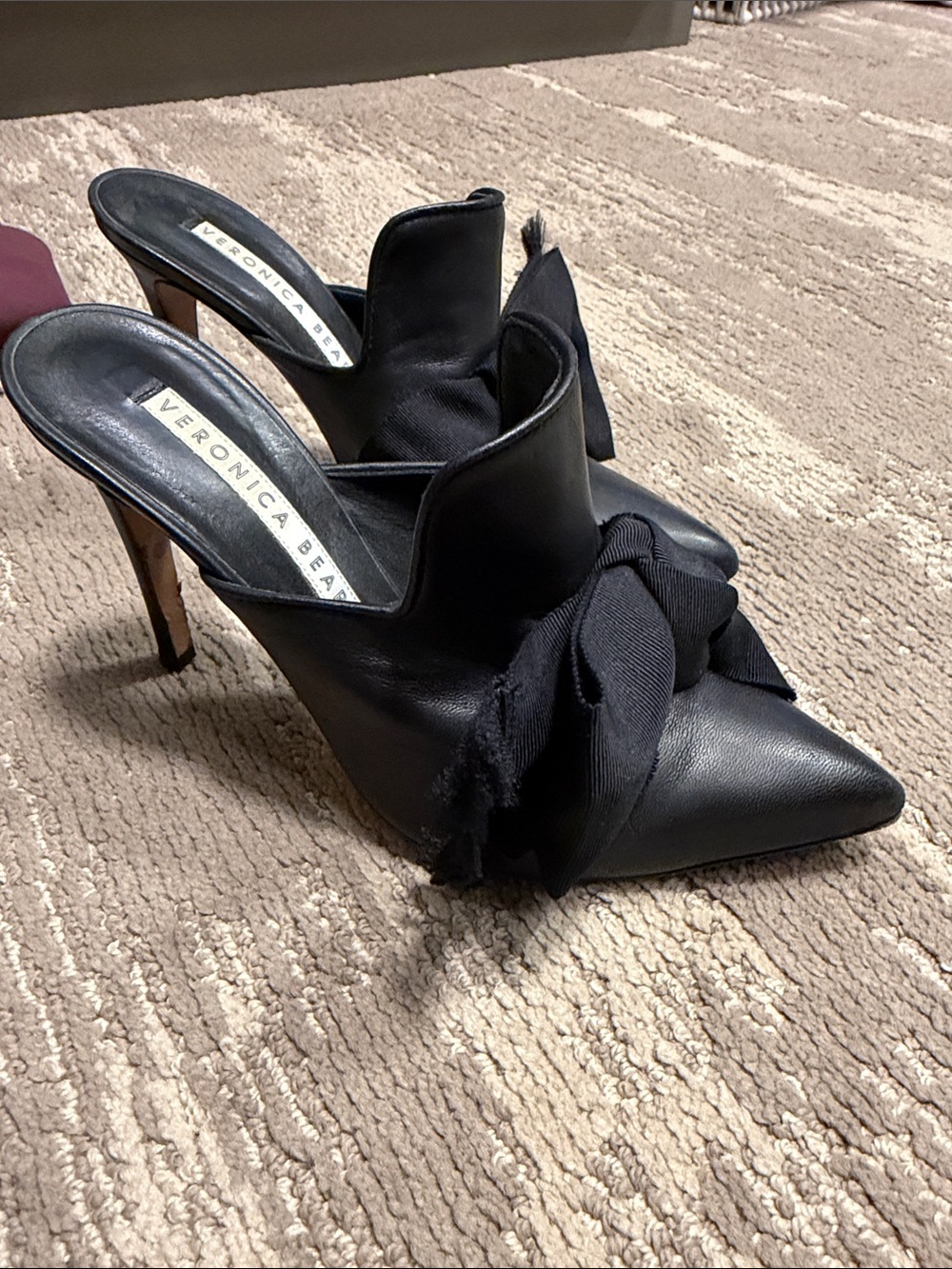 Veronica Beard Black Pointed-Toe Knot Leather Mules